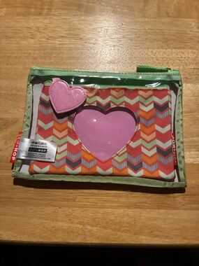 Chevron Heart Clear Window Cosmetic Pouch - Pink, Green, Orange-Set of 2
